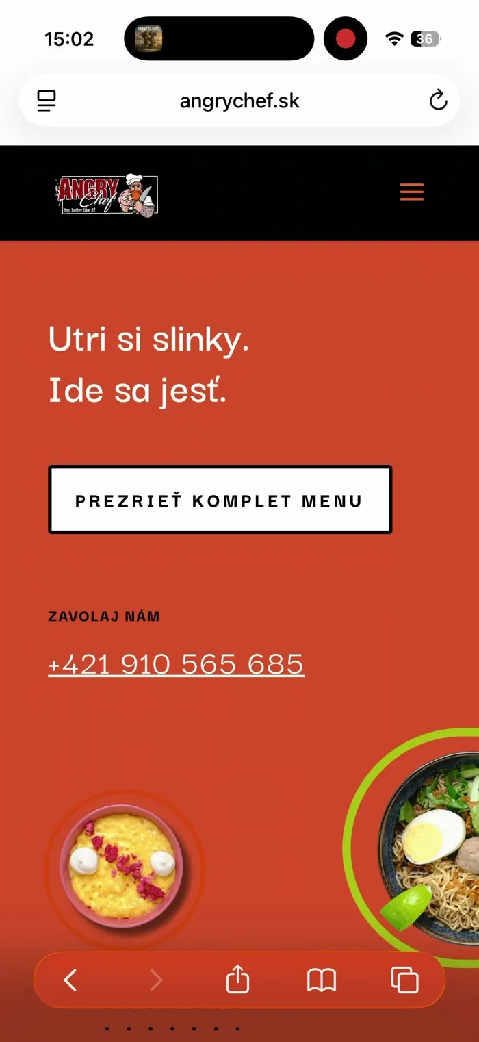 Angry Chef, tvorba webu, ukážka stránky
